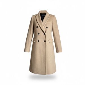 Zara Basics Beige Camel Double-Breasted Masculine Wool Coat Women’s Size Medium